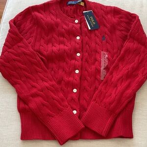 Polo by Ralph Lauren Women's Red Cable Knit Cardigan